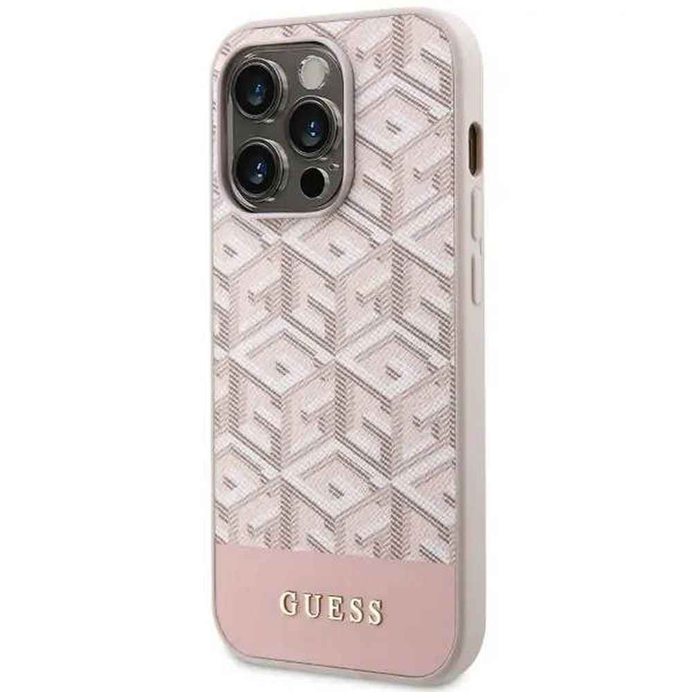 GUESS futerał do IPHONE 14 Pro kompatybilny z MagSafe GUHMP14LHGCFSEP (CUBE Stripes) różowy