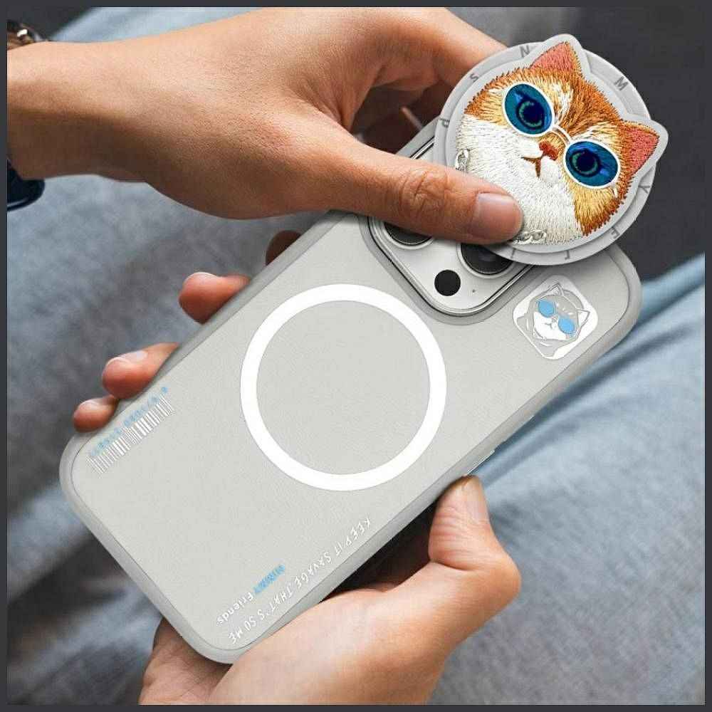 NIMMY futerał GLASSES COOL CAT kompatybilny z MagSafe do iPhone 16 Pro szary