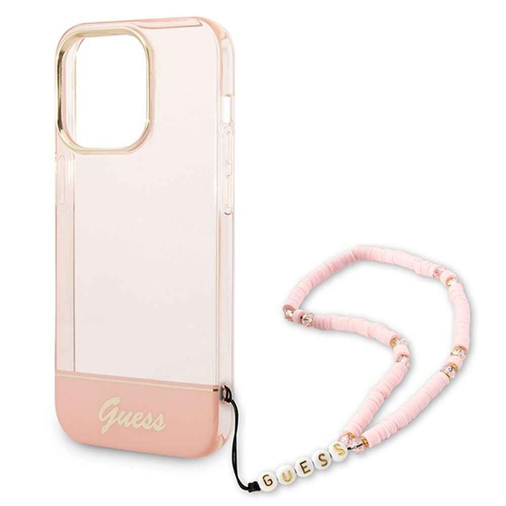 GUESS futerał do IPHONE 14 Pro Max GUHCP14XHGCOHP (IML Electro Cam w. Strap Translucent) różowy