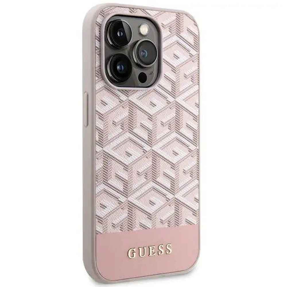 GUESS futerał do IPHONE 14 Pro kompatybilny z MagSafe GUHMP14LHGCFSEP (CUBE Stripes) różowy