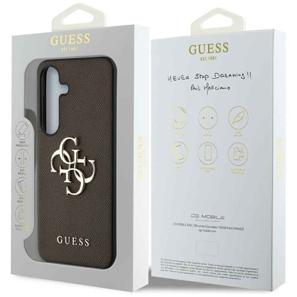 GUESS futerał do SAMSUNG S25 GUHCS25SPGT4MBW (PU Grained Big 4G and Classic Logo) brązowy