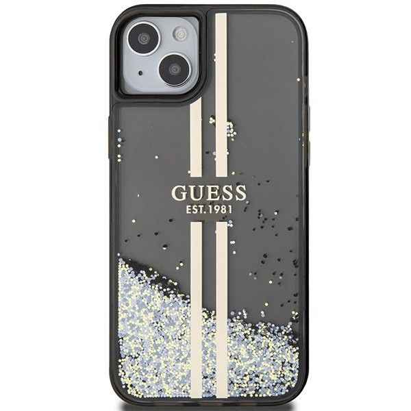GUESS futerał do IPHONE 15 GUHCP15SLFCSEGK (Liquid Glitter Gold Stripes) czarny