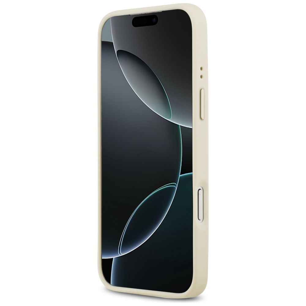 GUESS futerał do IPHONE 17 Pro Max kompatybilny z MagSafe GUHMP17XPGCRMDEE (PU W/ Grained Strass Logo) beżowy