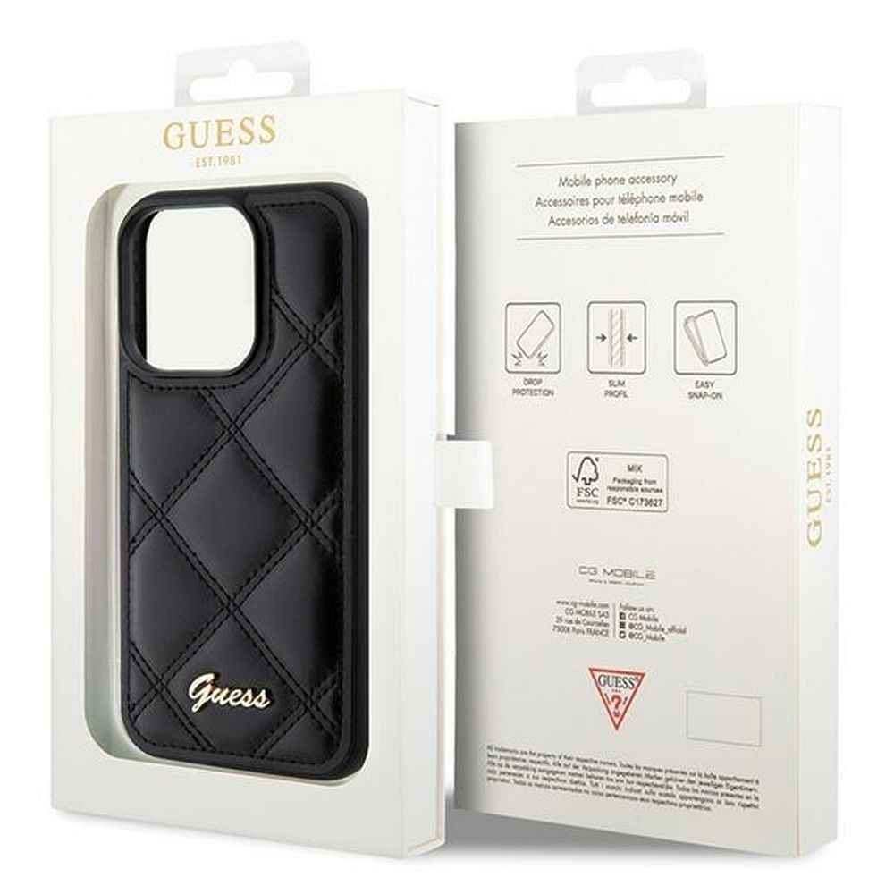 GUESS futerał do IPHONE 15 Pro GUHCP15LPSQSQSK (Quilted Metal Logo) czarny
