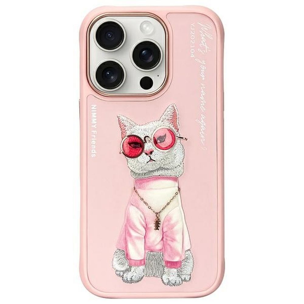 Grafika przedstawia NIMMY futerał GLASSES COOL CAT do iPhone 16 Pro Max różowy