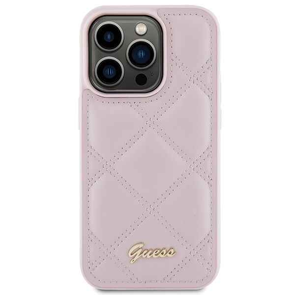 GUESS futerał do IPHONE 15 Pro GUHCP15LPSQSQSP (Quilted Metal Logo) różowy