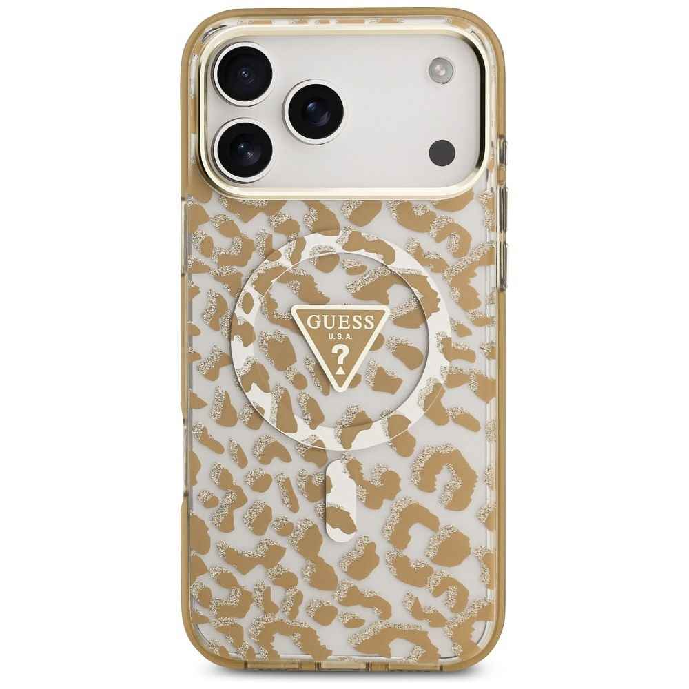 GUESS futerał do IPHONE 17 Pro kompatybilny z MagSafe GUHMP17LHLEGTGLW (PC TPU W/ Leopard Glitter) brązowy