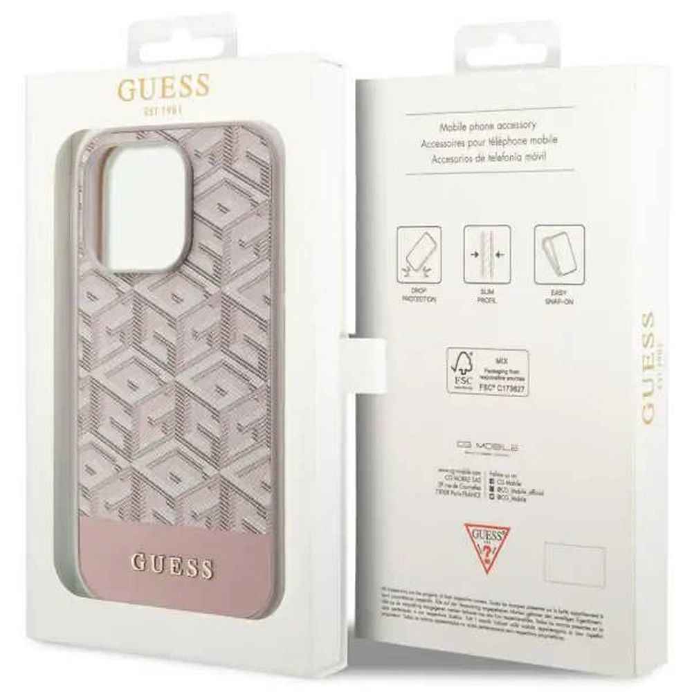 GUESS futerał do IPHONE 14 Pro kompatybilny z MagSafe GUHMP14LHGCFSEP (CUBE Stripes) różowy