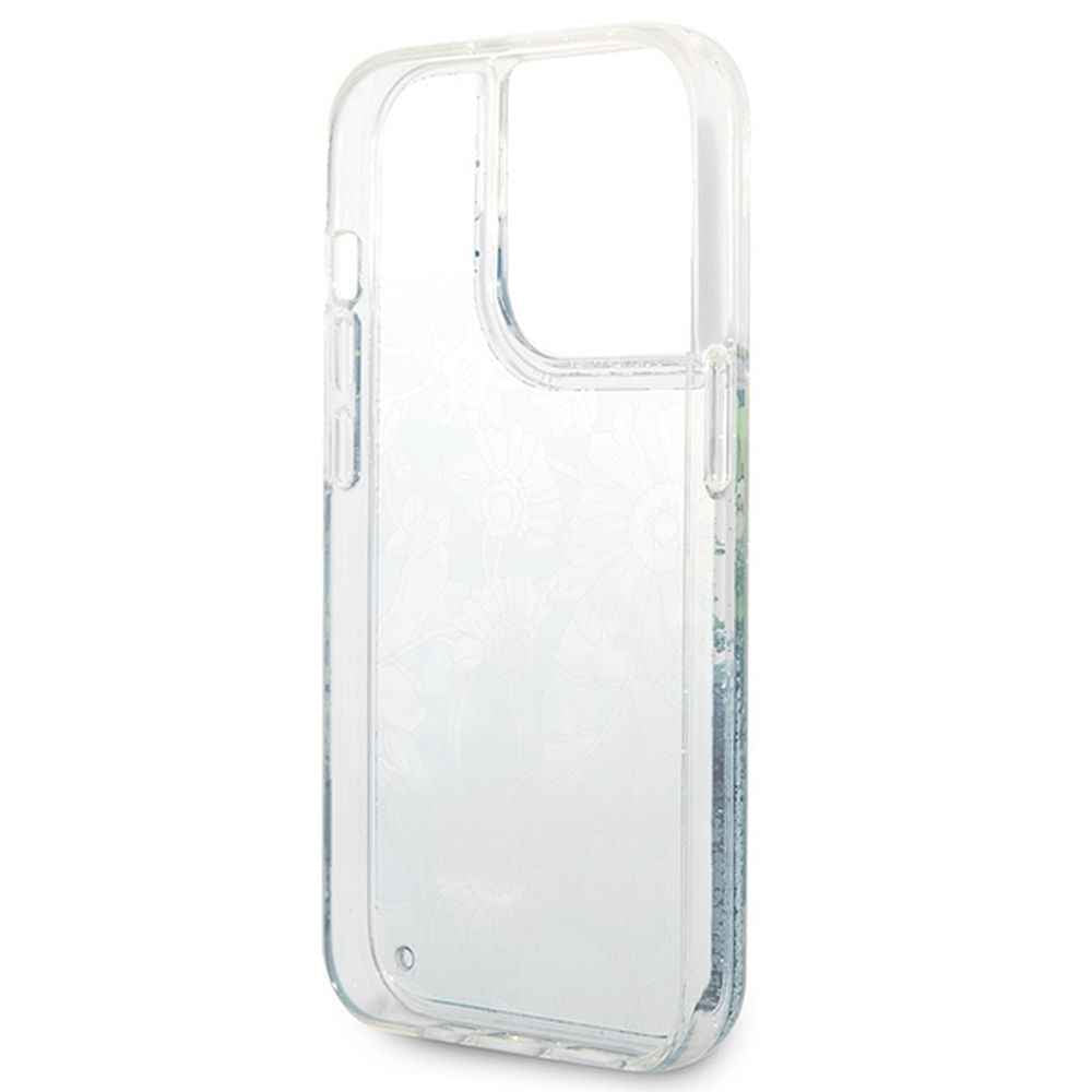 GUESS futerał do IPHONE 14 Pro GUHCP14LLFLSN (Liqide Glitter Flower) zielony
