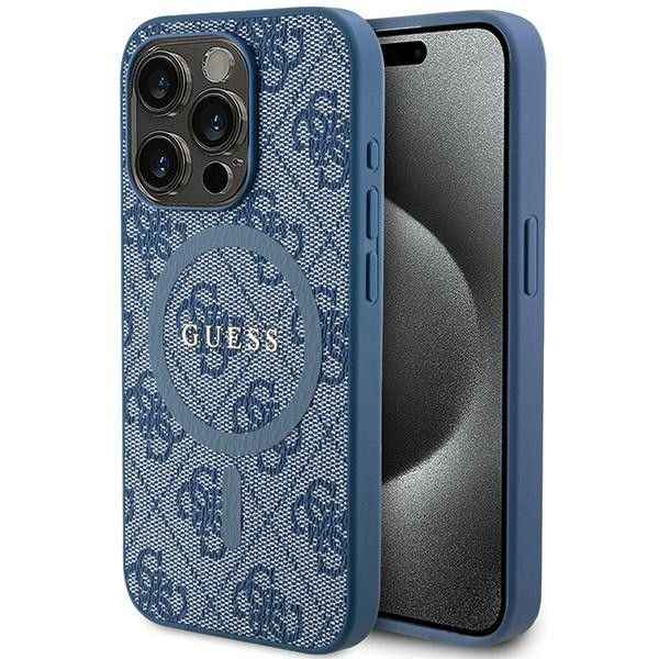 GUESS futerał do IPHONE 14 Pro kompatybilny z MagSafe GUHMP14LG4GFRB (4G Ring classic logo) niebieski
