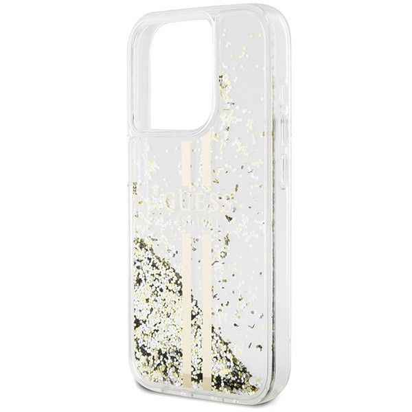 GUESS futerał do IPHONE 15 Pro GUHCP15LLFCSEGT (Liquid Glitter Gold Stripes) transparentny