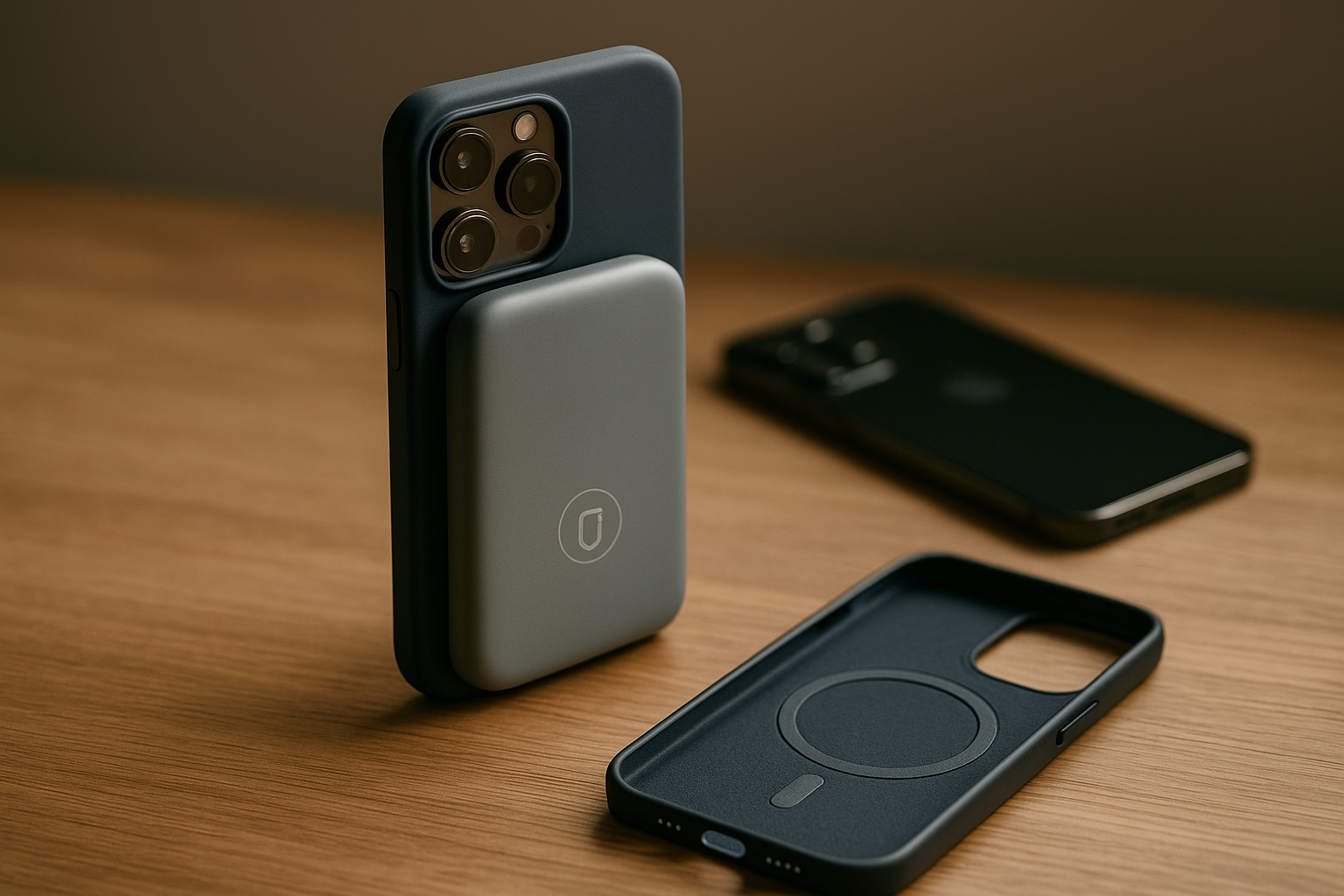 Grafika przedstawia Czy magnetyczny powerbank MagSafe działa z etui w iPhone 16 Pro Max?