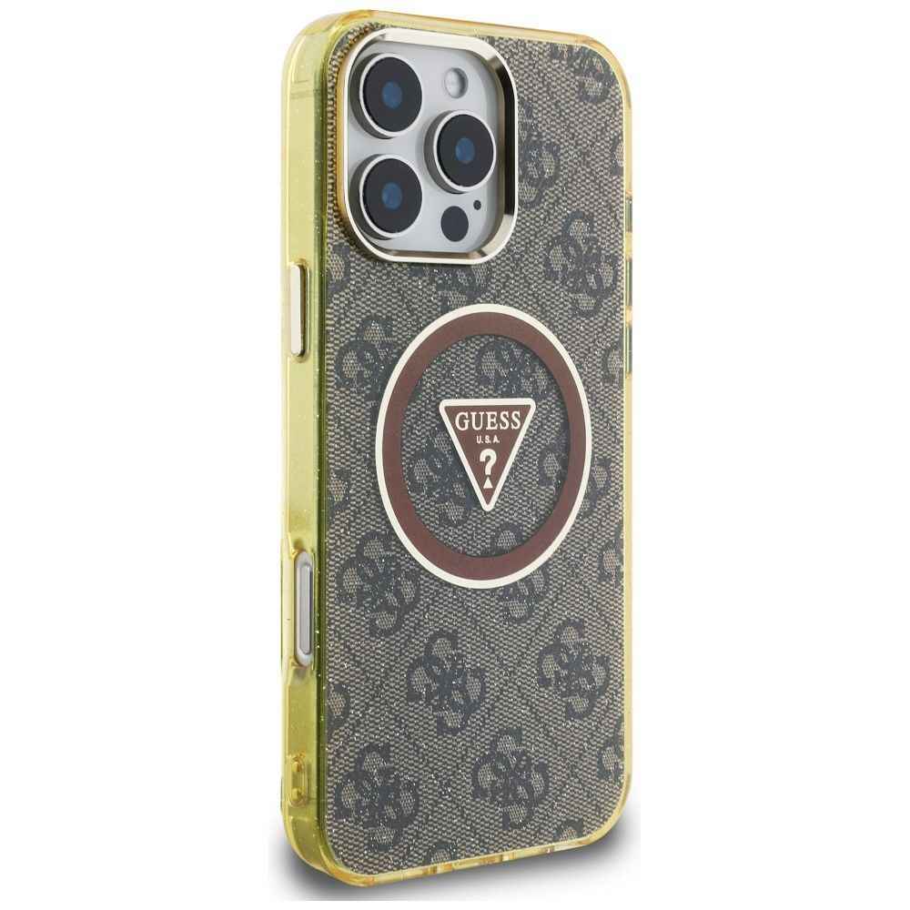 GUESS futerał do IPHONE 16 Pro kompatybilny z MagSafe GUHMP16LHG4PRTGW (IML Metal Glitter 4G Circle Triangle) brązowy