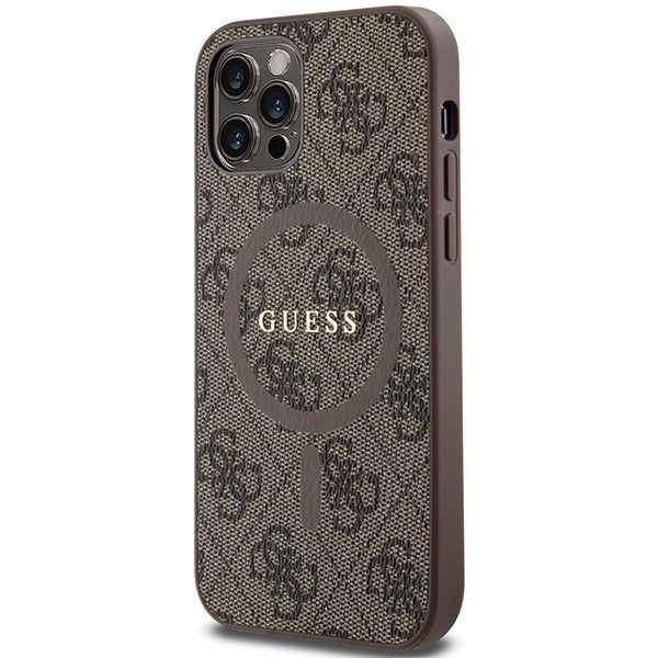 GUESS futerał do IPHONE 12 / 12 Pro kompatybilny z MagSafe GUHMP12MG4GFRW (4G Ring classic logo) brązowy