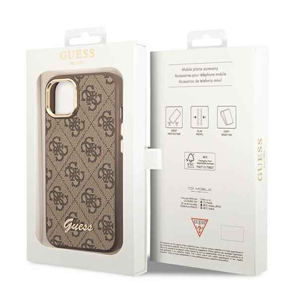 GUESS futerał do IPHONE 13 / 14 / 15 GUHCP14SHG4SHW (4G Vintage Gold Logo) brązowy