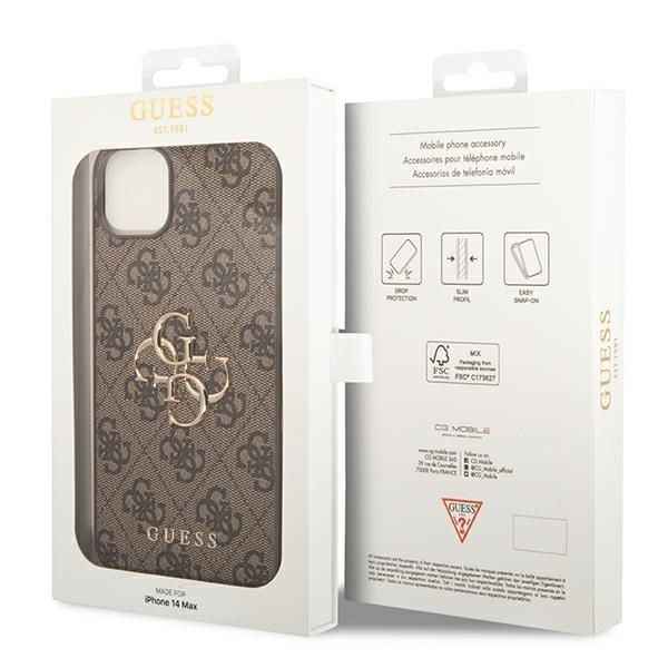 GUESS futerał do IPHONE 13 / 14 / 15 GUHCP14S4GMGBR (4G Big Metal Logo) brązowy