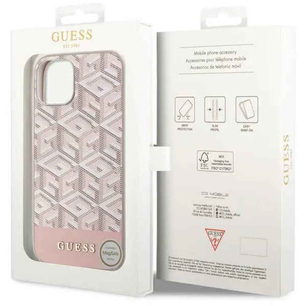 GUESS futerał do IPHONE 14 kompatybilny z MagSafe GUHMP14SHGCFSEP (GCUBE Stripes) różowy