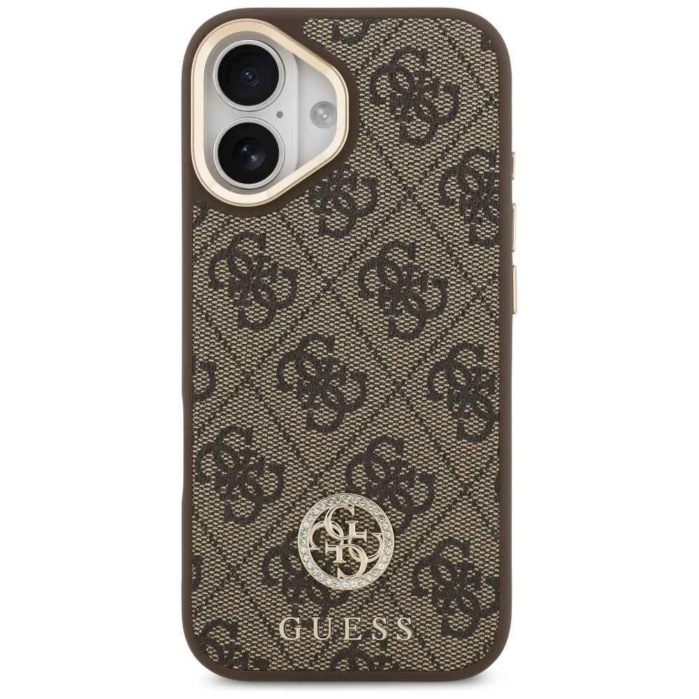 GUESS futerał do IPHONE 17 kompatybilny z MagSafe GUHMP17SP4G4DCSW (PU W/ Strass Logo & Big Strap Metal Buttons) brązowy
