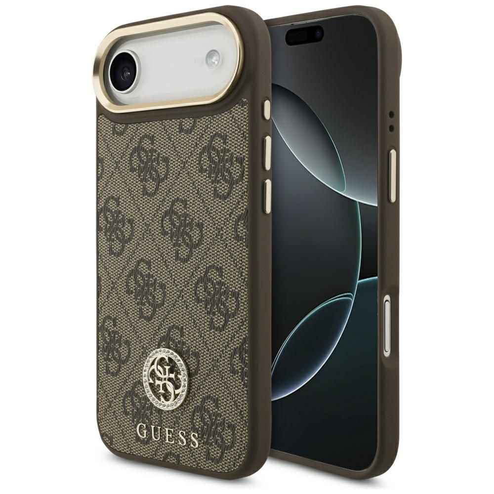 GUESS futerał do IPHONE 17 Air kompatybilny z MagSafe GUHMP17MP4GRMDEW (PU W/ 4G Strass Logo) brązowy