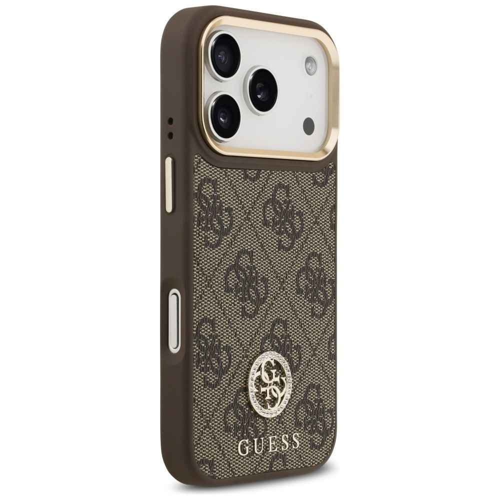 GUESS futerał do IPHONE 17 Pro kompatybilny z MagSafe GUHMP17LP4G4DCSW (PU W/ Strass Logo & Big Strap Metal Buttons) brązowy