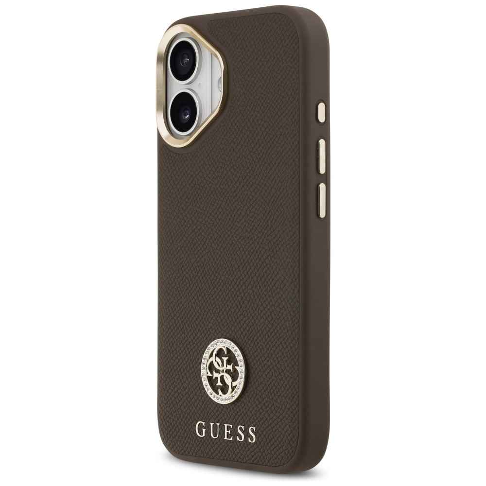 GUESS futerał do IPHONE 17 kompatybilny z MagSafe GUHMP17SPGCRMDEW (PU W/ Grained Strass Logo) brązowy