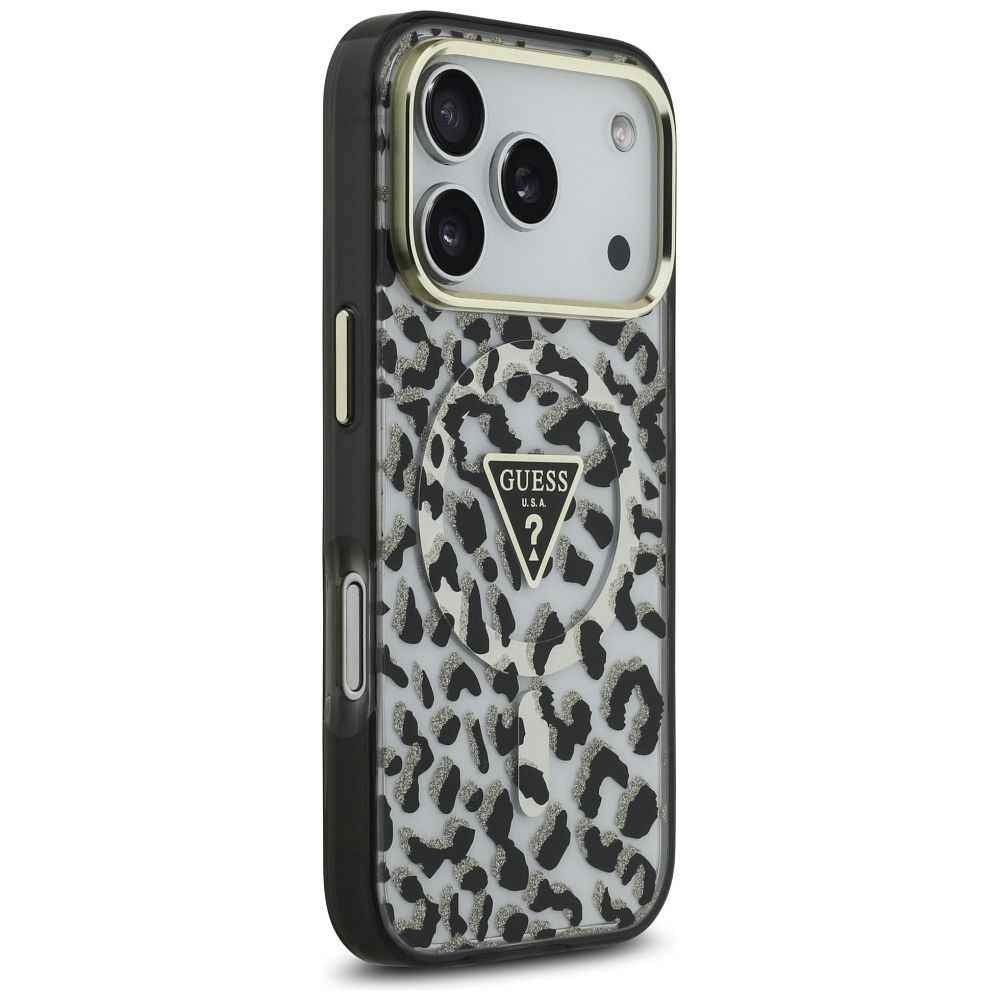 GUESS futerał do IPHONE 17 Pro Max kompatybilny z MagSafe GUHMP17XHLEGTGLK (PC TPU W/ Leopard Glitter) czarny