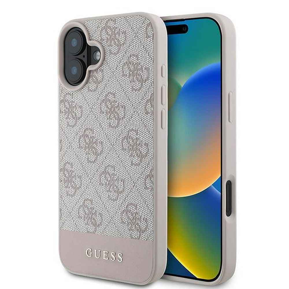 GUESS futerał do IPHONE 16 Plus GUHCP16MG4GLPI (4G PU Bottom Stripe) różowy