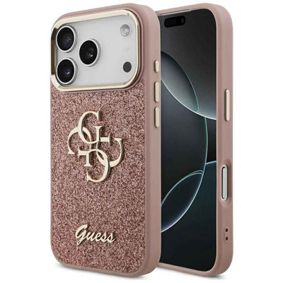 GUESS Etui do iPhone 17 Pro GUHCP17LHG4SGCP (Fixed Glitter Big 4G Metal Frame) różowy
