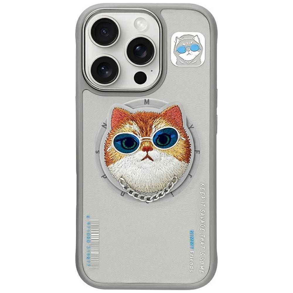 NIMMY futerał GLASSES COOL CAT kompatybilny z MagSafe do iPhone 16 Pro Max szary