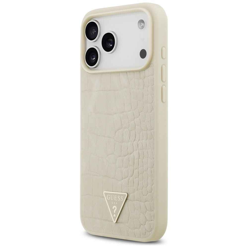GUESS futerał do IPHONE 17 Pro Max kompatybilny z MagSafe GUHMP17XPCRTHCD (PU Croco Triangle Logo) złoty