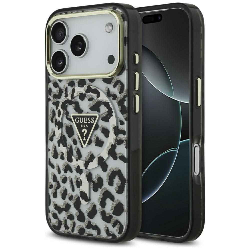 GUESS futerał do IPHONE 17 Pro Max kompatybilny z MagSafe GUHMP17XHLEGTGLK (PC TPU W/ Leopard Glitter) czarny