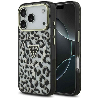 GUESS Etui do iPhone 17 Pro Max kompatybilny z MagSafe GUHMP17XHLEGTGLK (PC TPU W/ Leopard Glitter) czarny