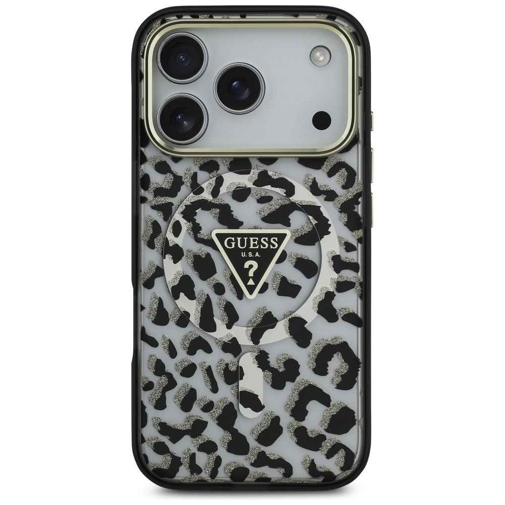 GUESS futerał do IPHONE 17 Pro Max kompatybilny z MagSafe GUHMP17XHLEGTGLK (PC TPU W/ Leopard Glitter) czarny