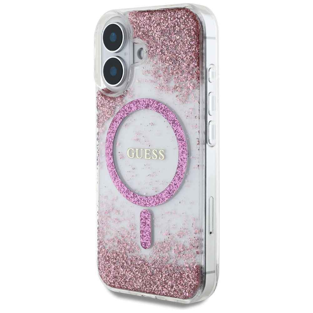 GUESS futerał do IPHONE 16 kompatybilny z MagSafe GUHMP16SRGRGEP (Resin Bottom Glitter) różowy