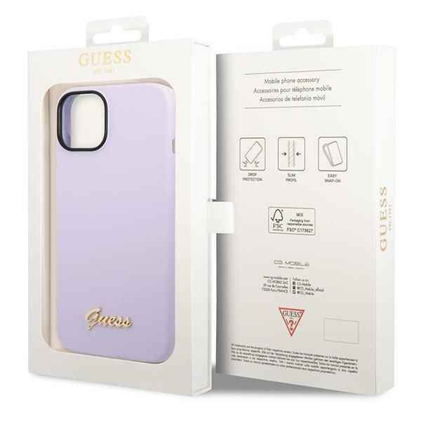 GUESS futerał do IPHONE 13 / 14 / 15 GUHCP14SSLSMU (Silicone Vintage Gold Logo) fioletowy