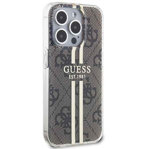 GUESS futerał do IPHONE 15 Pro GUHCP15MH4PSEGW (4G Gold Stripe) brązowy