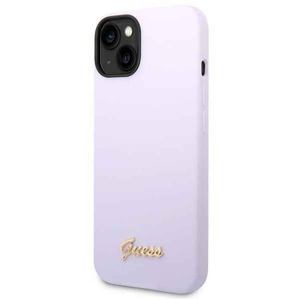 GUESS futerał do IPHONE 13 / 14 / 15 GUHCP14SSLSMU (Silicone Vintage Gold Logo) fioletowy