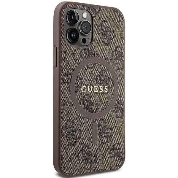 GUESS futerał do IPHONE 12 / 12 Pro kompatybilny z MagSafe GUHMP12MG4GFRW (4G Ring classic logo) brązowy