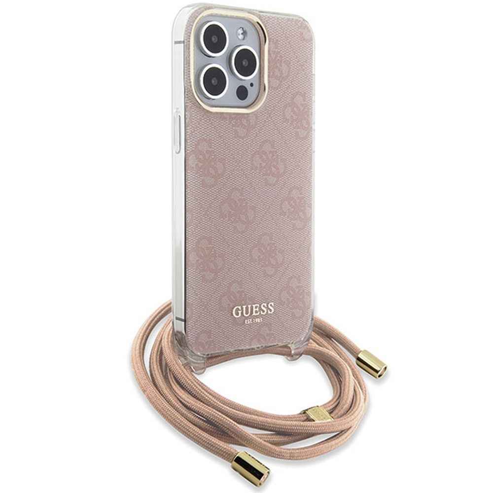 GUESS futerał do IPHONE 15 Pro Max GUHCP15XHC4SEP (Crossbody Cord 4G Print) różowy