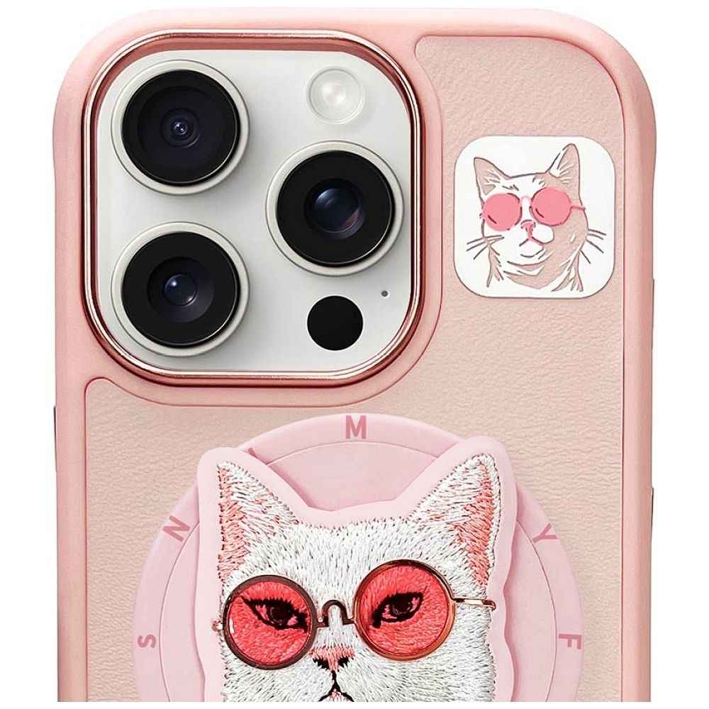 NIMMY futerał GLASSES COOL CAT kompatybilny z MagSafe do IPHONE 16 Pro Max różowy
