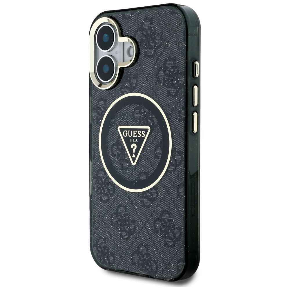 GUESS futerał do IPHONE 16 kompatybilny z MagSafe GUHMP16SHG4PRTGK (IML Metal Glitter 4G Circle Triangle) czarny