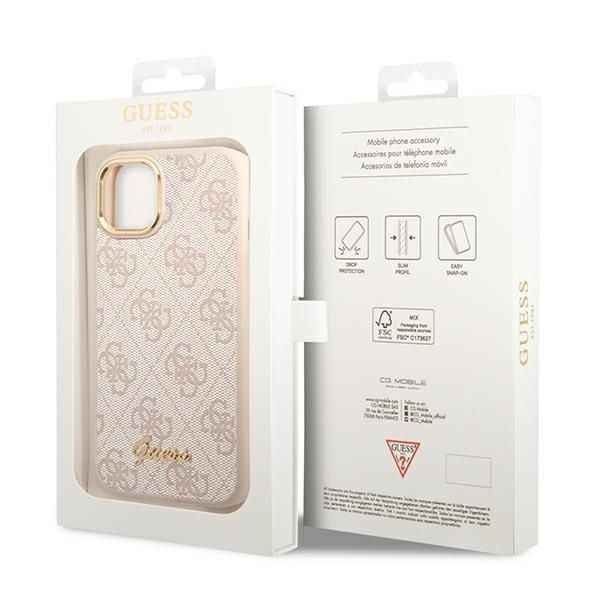 GUESS futerał do IPHONE 13 / 14 / 15 GUHCP14SHG4SHP (4G Vintage Gold Logo) różowy