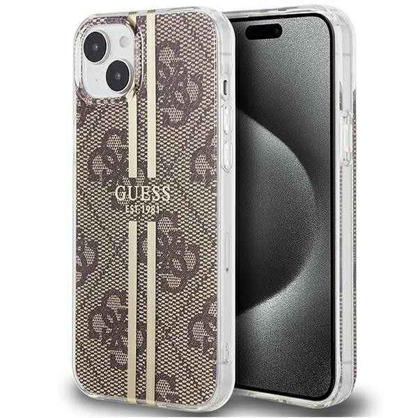 GUESS futerał do IPHONE 15 Plus GUHCP15MH4PSEGW (4G Gold Stripe) brązowy