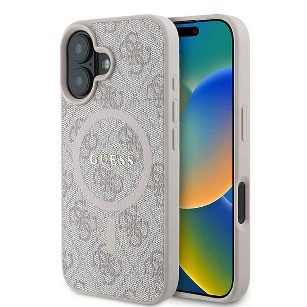GUESS futerał do IPHONE 16 Plus kompatybilny z MagSafe GUHMP16MG4GFRP (PU 4G Ring Classic Logo) różowy