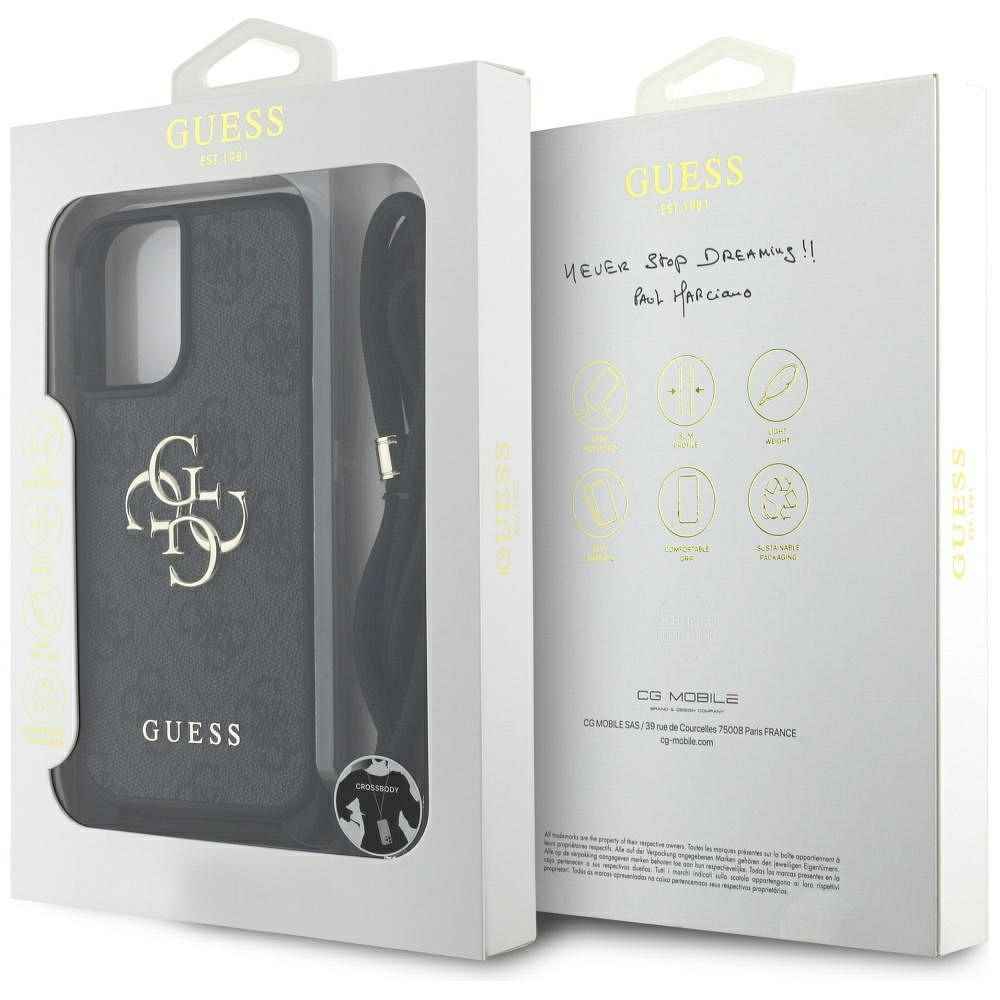 GUESS futerał do IPHONE 16 Plus GUHCP16MP4GMGCRK (CBDY PU 4G Big Logo W/Cord Strap) czarny