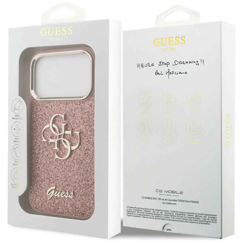 GUESS futerał do IPHONE 17 Pro GUHCP17LHG4SGCP (Fixed Glitter Big 4G Metal Frame) różowy