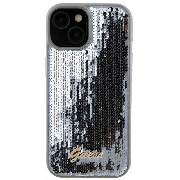 GUESS futerał do IPHONE 13 / 14 / 15 GUHCP15SPSFDGSS (Sequin Script Metal) srebrny