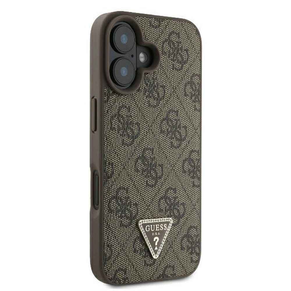 GUESS Etui do iPhone 16 GUHCP16SP4TDPW (PU Leather 4G Triangle Strass) brązowy