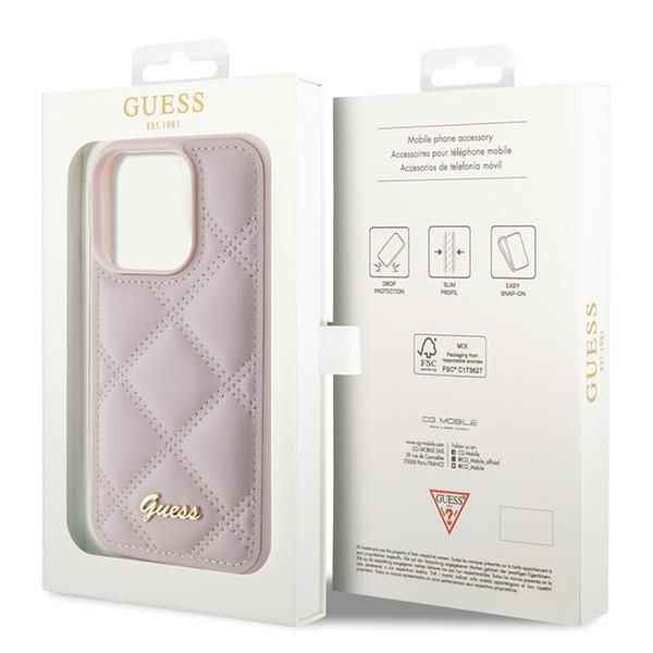 GUESS futerał do IPHONE 15 Pro GUHCP15LPSQSQSP (Quilted Metal Logo) różowy