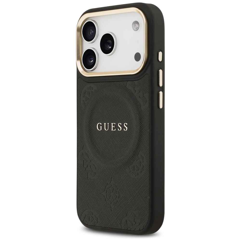 GUESS futerał do IPHONE 17 Pro kompatybilny z MagSafe GUHMP17LPSAMSECK (PU W/ Peony Hot Stamp) czarny
